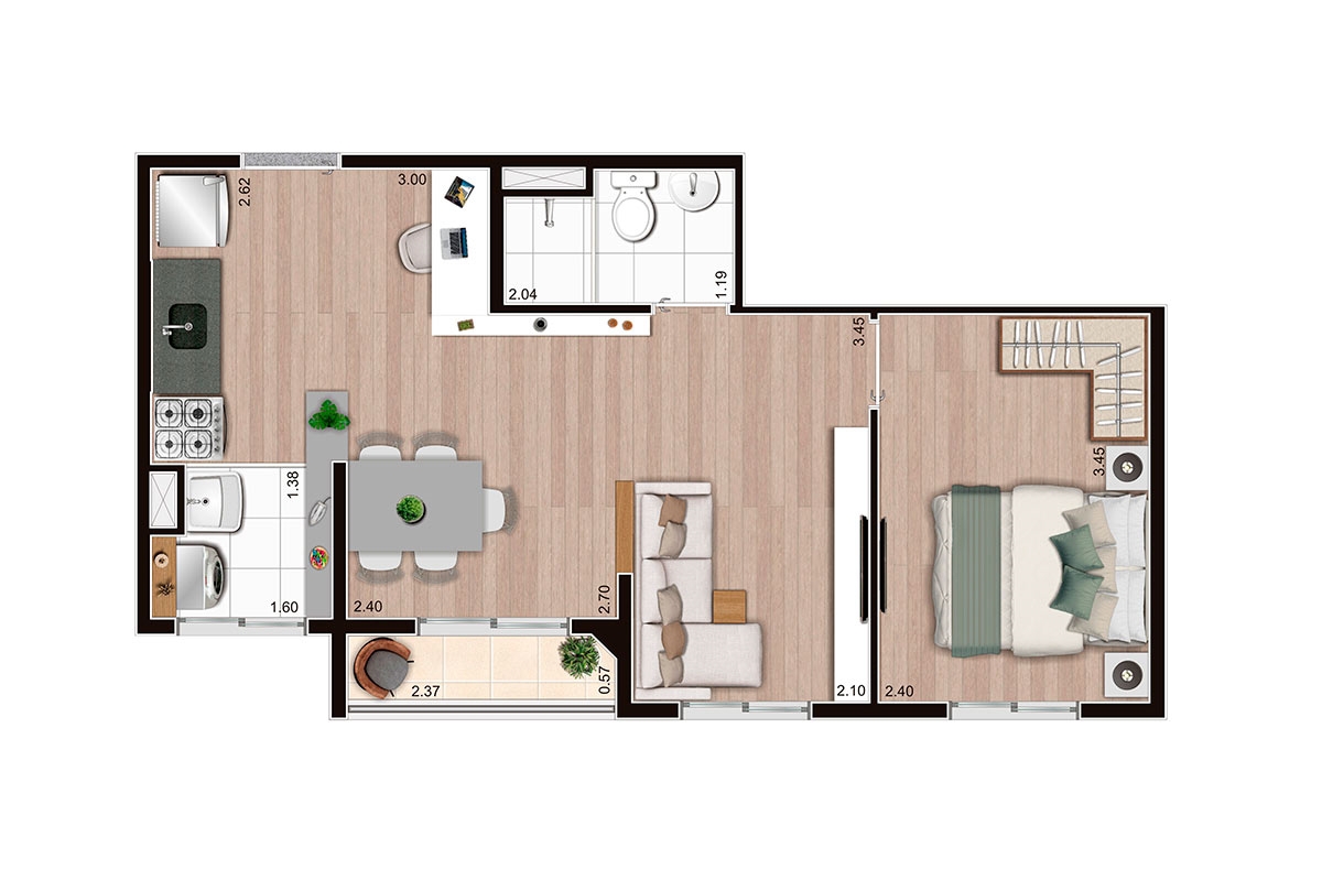 39,23 m² l Opção meio final 4 Aroeira 