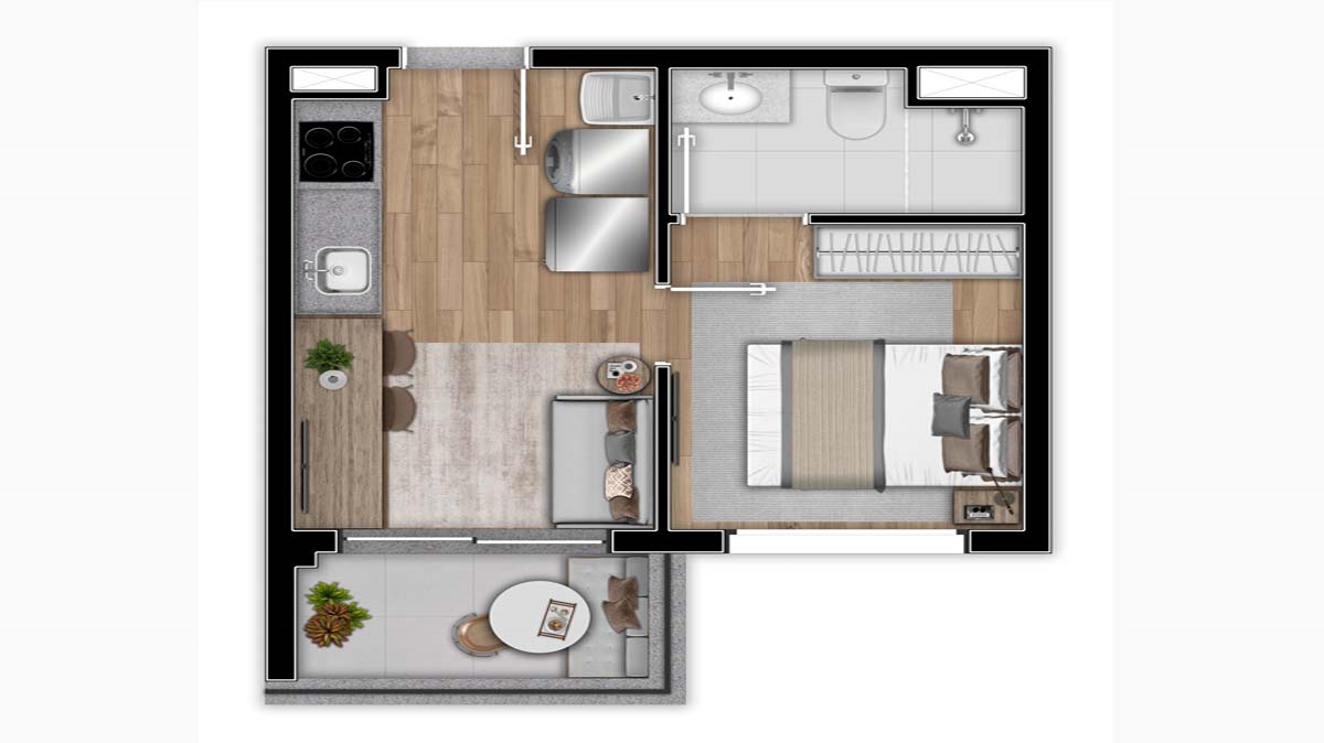 Apto. de 1 dorm. com terraço