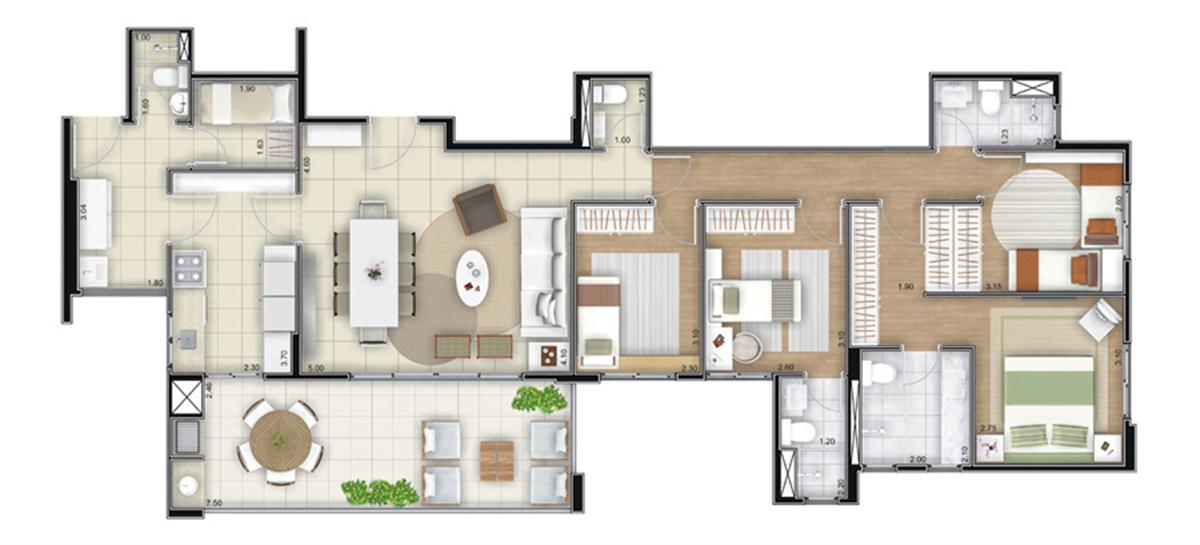 Planta tipo - 125 m²