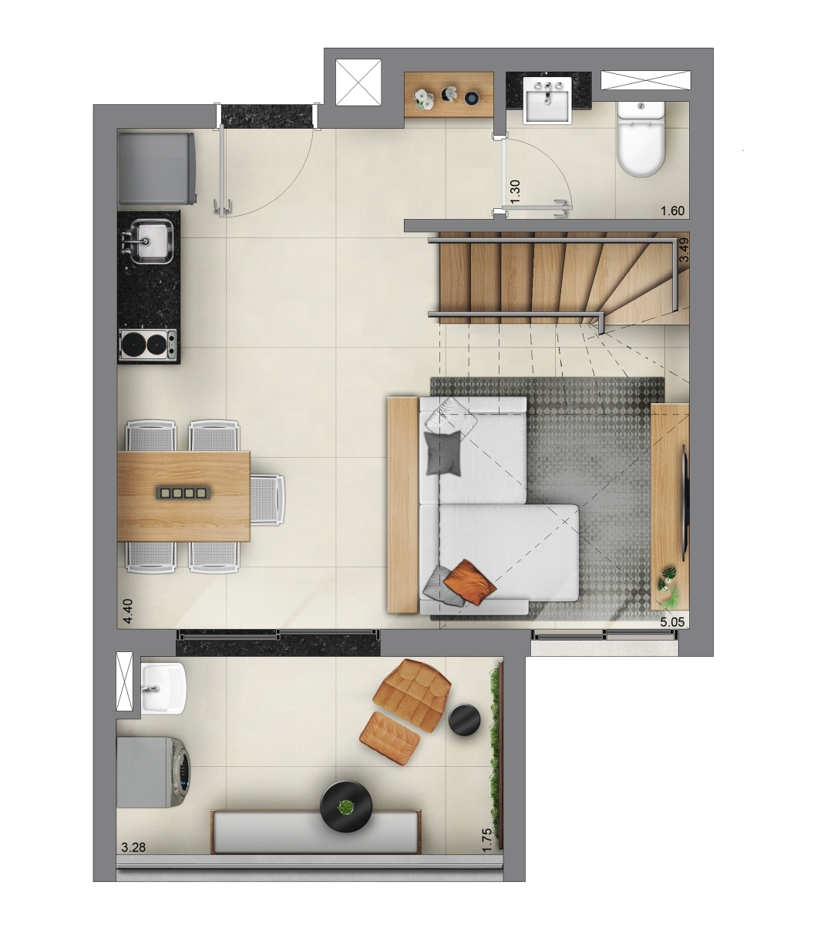 Apto. Duplex de 64m² (inferior)