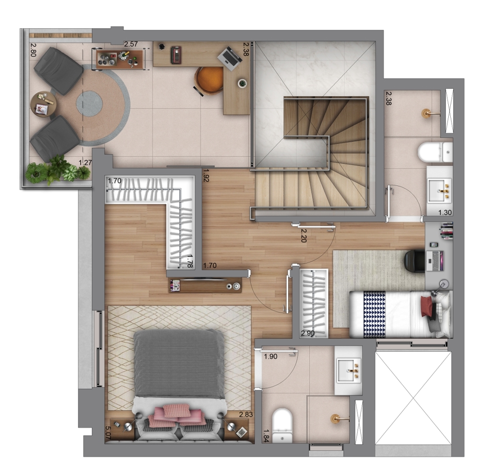 2° Apto. Duplex de 107m²  (superior)