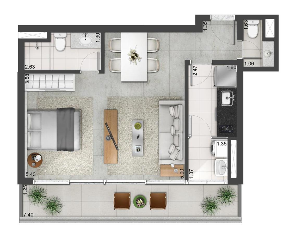 Apto. Tipo de 54 m2 (final 01/bloco A)