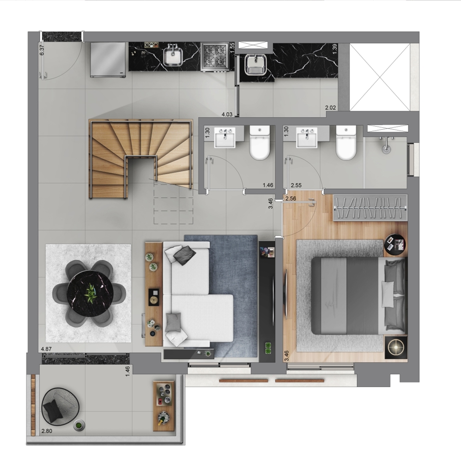 Apto. Duplex de 107m² (inferior)