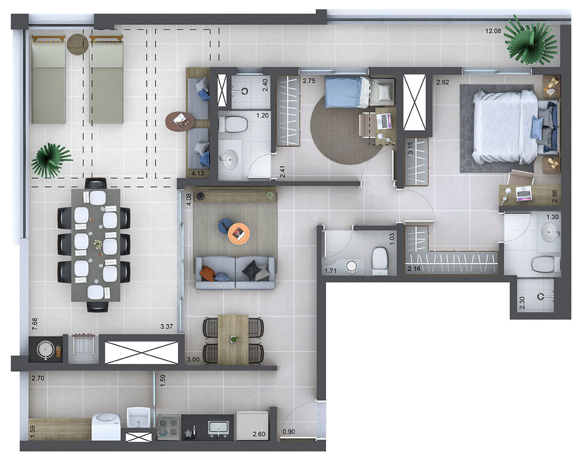 Planta penthouse 103m²