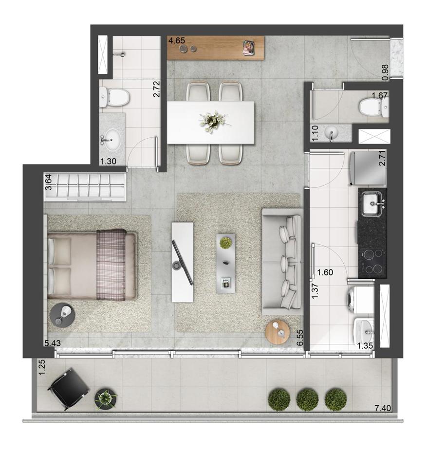 Apto. Tipo de 58 m2 (final 08/bloco A)