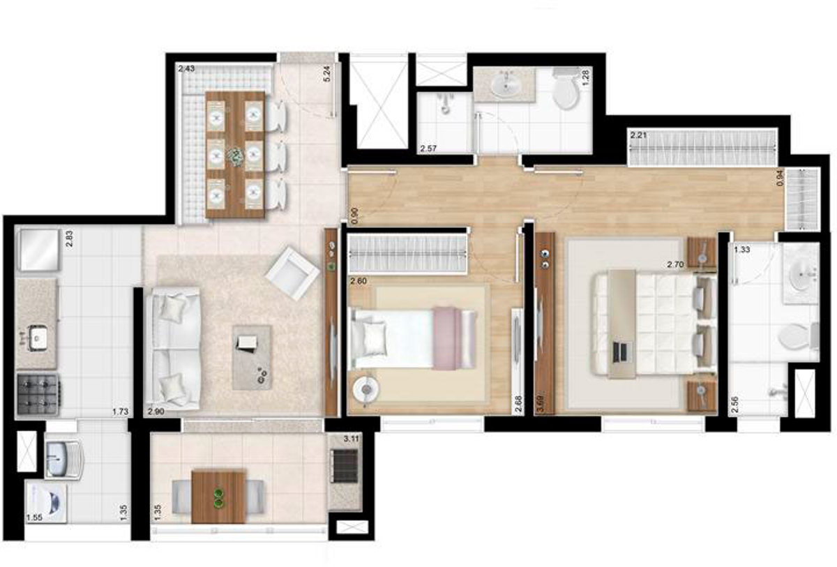 Apto. 68m² - Apto Tipo