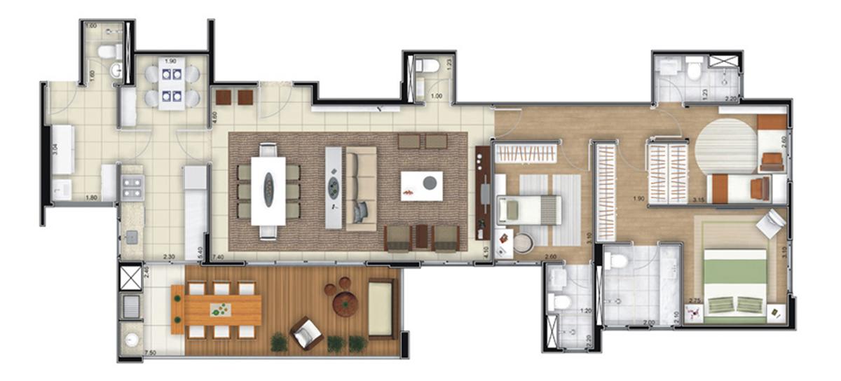 Planta tipo - 125 m² - Living Ampliado