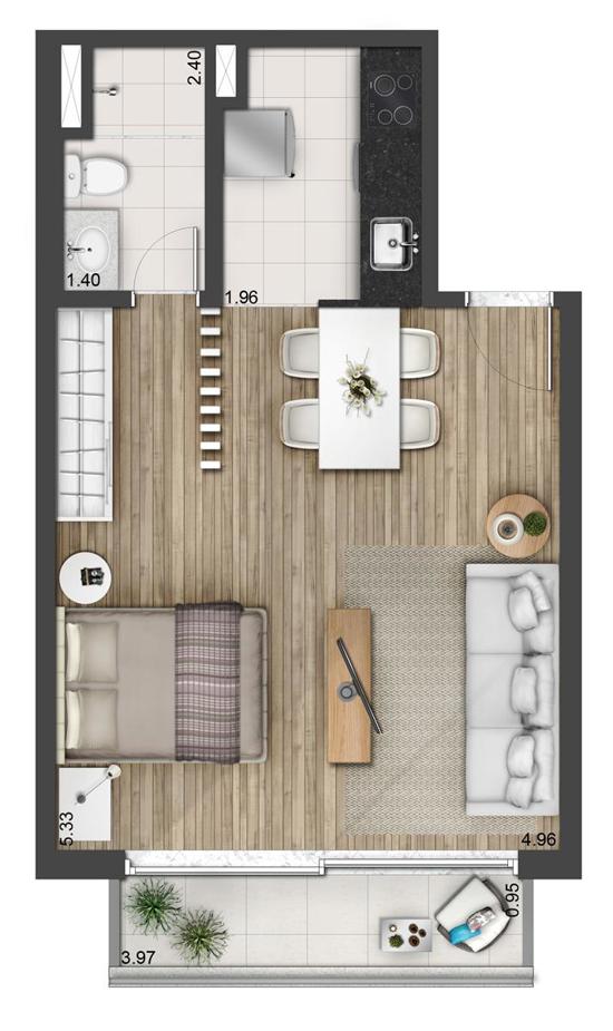 Apto. Tipo de 44 m2 (final 06/bloco A)