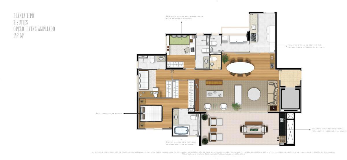 Apto. 142m² - Planta Living ampliado