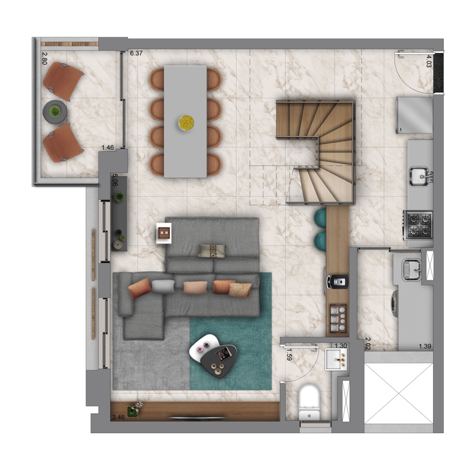 2° Apto. Duplex de 107m² (inferior)