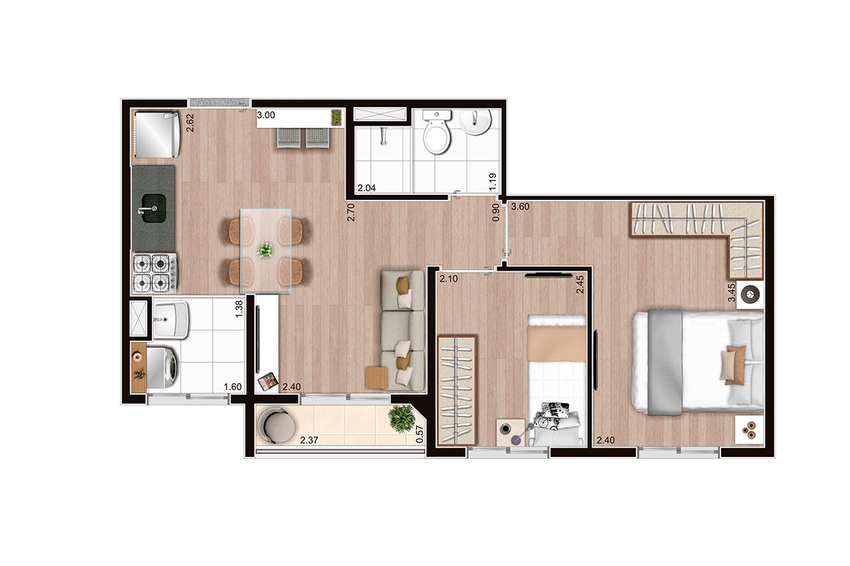 39,23 m² l Tipo meio final 4 Aroeira 