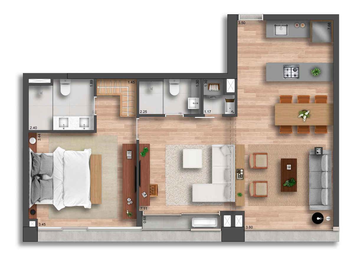 1 Suíte Opção 74 m²