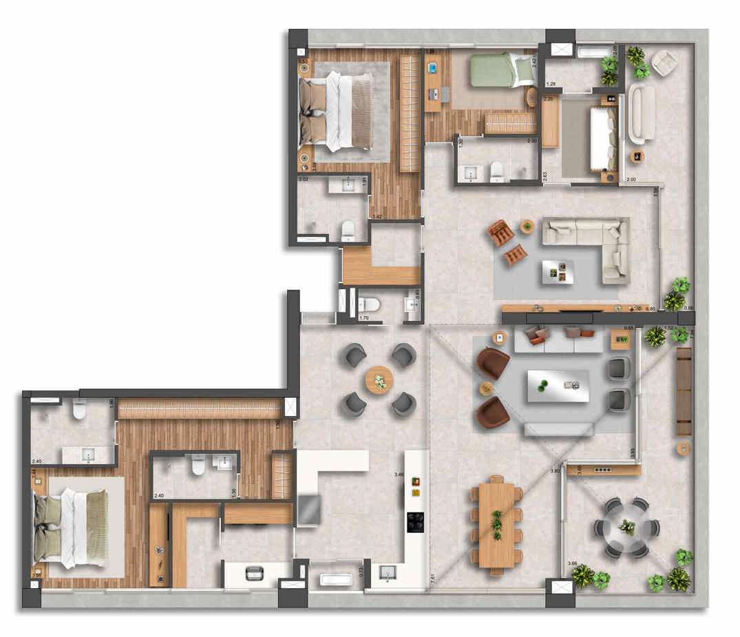 Opção 3 Suítes 137 m² e 90 m² Opção 